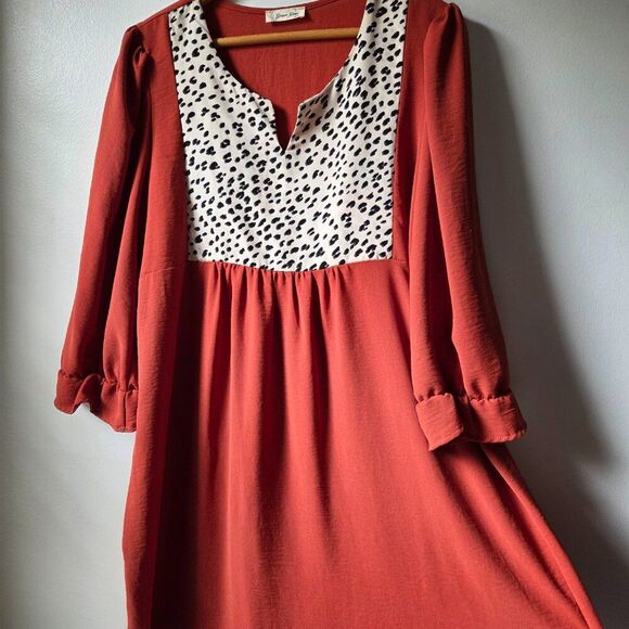 EUC LIKE NEW BEESON RIVER RUST ANIMAL PRINT MIX LONGSLEEVES SHORT DRESS 2XL PLUS - Picture 2 of 14